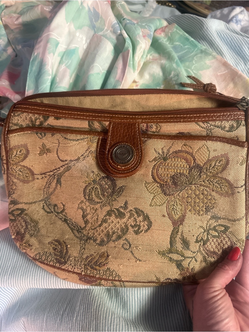 1887 capezio Floral Tapestry crossbody with Leather Trim
